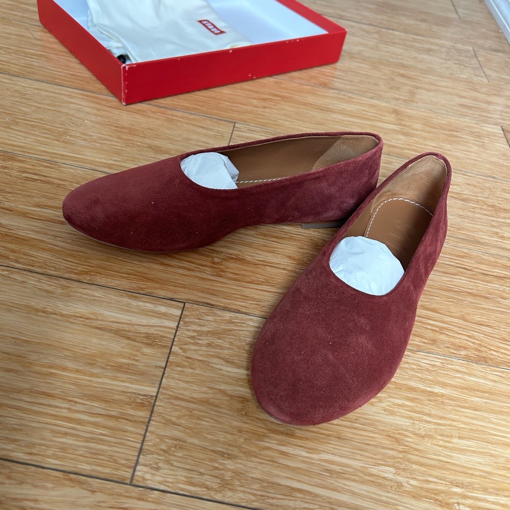 STAUD Women's Burgundy Suede Flats